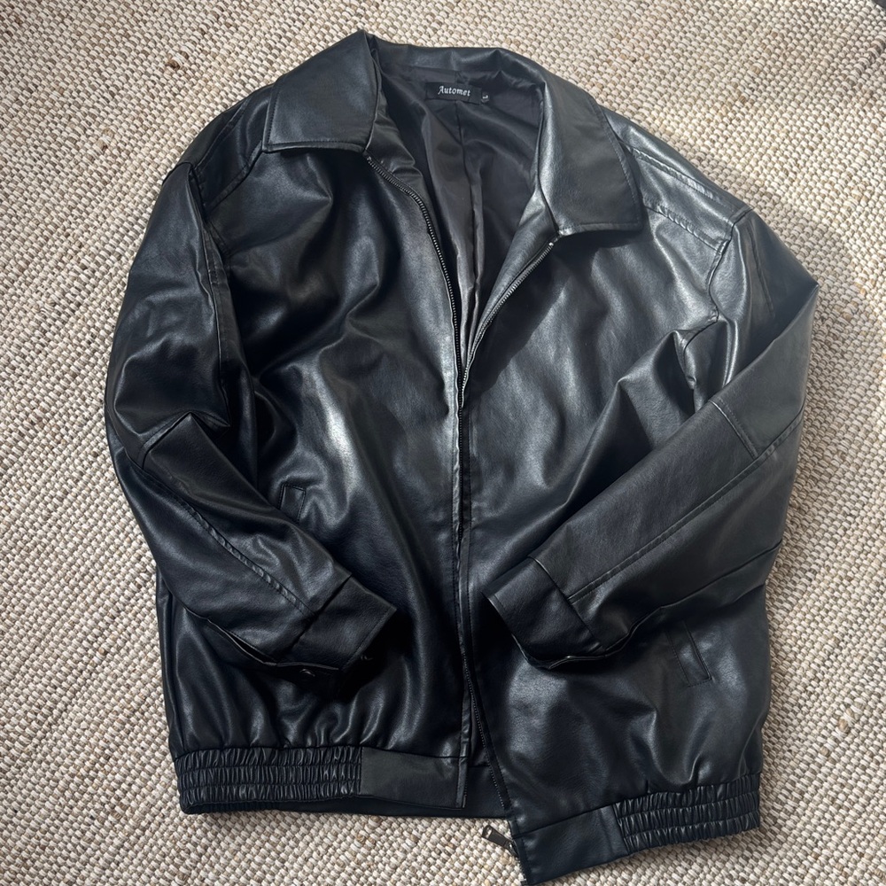 Black Oversized Faux Leather Jacket